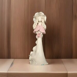 Signed Spaghetti Hair Girl Woman Fancy Lady Ceramic Sculpted Figurine Vtg